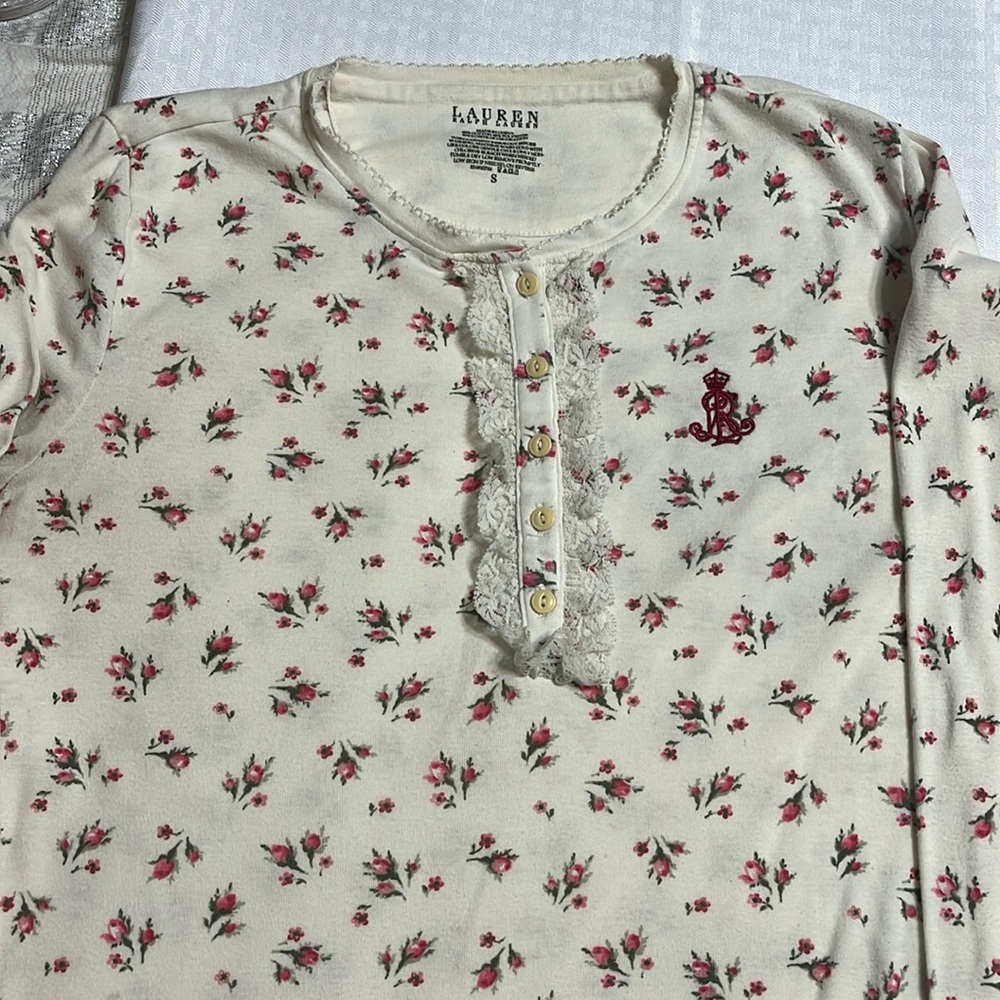Ralph Lauren, Authentic, Night Sleep Shirt! Scoop Neck, Long, Cuffed Sleeves. Sm